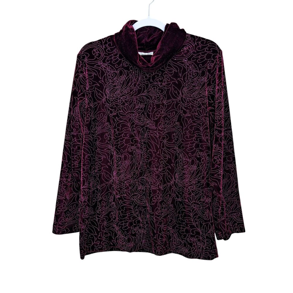 Coldwater Creek Floral Velvet Velour Turtleneck